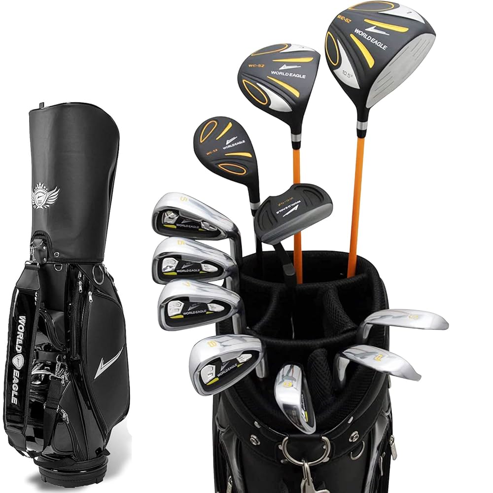 WORLD EAGLE ブラックゴルフバッグ＆ゴルフクラブ ワールドイーグル WE-5Z ブラック メンズ 13点（11本）クラブ